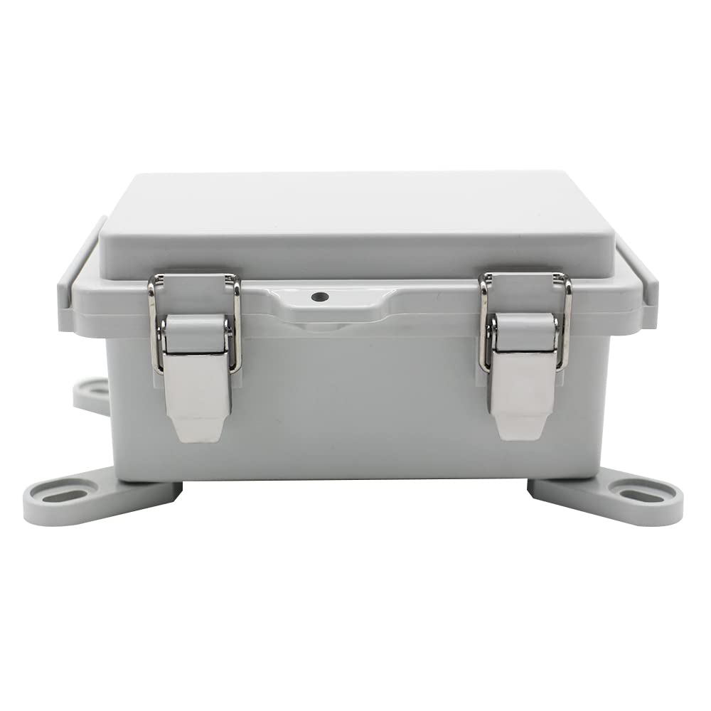Mini Grey Watertight Junction Box Hinged Cover with Stainless Steel Latch Outdoor Weatherproof Custom PVC Plastic Enclosure Box for Project with Mounting Plate 5.9×3.9×2.8 inch(150×100×70mm)