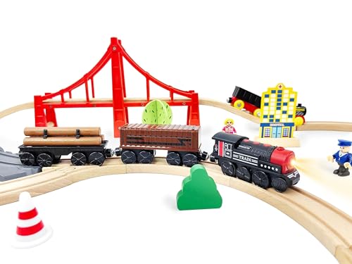 motorized train for wooden track 3pcs train toy set for 3 4 5years old boy girl toddlers battery powered train compatible with thomas amp friends brio and chuggington