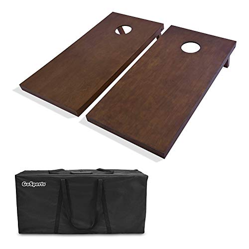 GoSports Regulation Size Wooden Cornhole Set with Brown Finish - Includes Carrying Case