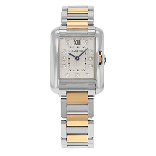 Cartier Tank Anglaise Small Silver Dial Stainless Steel 18kt Rose Gold Ladies Watch WT100024