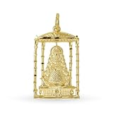 Inmaculada Romero IR Vergine del Rocío sotto un pendente in oro massiccio 18k da 24 mm. Dettaglio con la piattaforma di partenza.