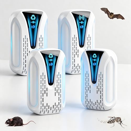 Repelente Ultrasónico de Plagas 2026 Mejorado, 4 Pack Electrónico Repelente Mosquitos Control de Plagas, Seguro para Mascotas y Personas, contra Cucarachas, Ratas, Arañas y Mosquitos - Blanco