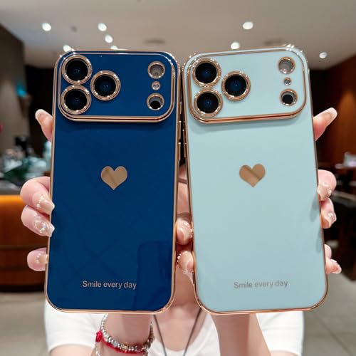 Teageo for iPhone 17 Pro Case with Screen Protector [2 Pack] Girl Women Cute Love-Heart Luxury Gold Soft Cover Camera Protection Silicone Shockproof Phone Case for iPhone 17 Pro, Royal Blue by Teageo - Image 7