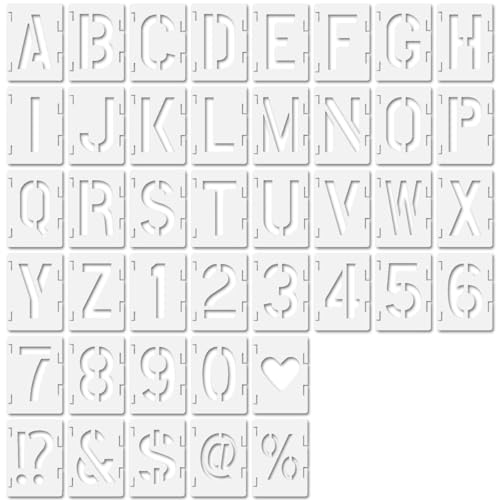42 Pcs Pochoirs Alphabet Lettres et Chiffres, 13 cm Alphabets Numéro Pochoirs, Pochoir Plastique Lettre Chiffre Réutilisables, Modèles de Chiffre Imbriqués pour Dessin, Bricolage, Peinture de Panneaux