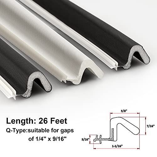 Weather Stripping Seal Strip For Doors "Q" Foam,Hard Flange Card Slot Installation Seals Large Gap, Easy Cut To Size (26Feet, White) #TOP5