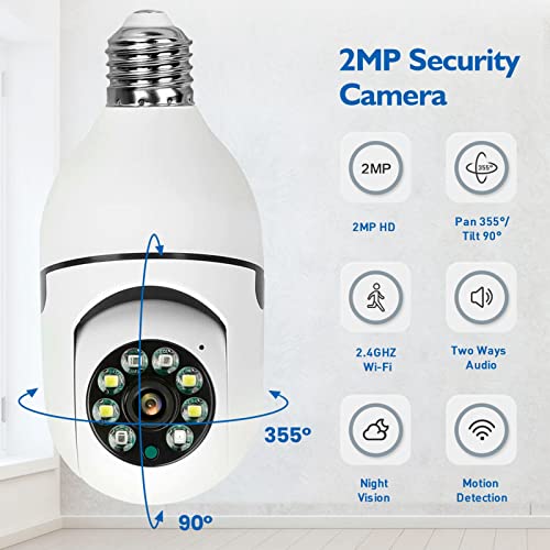 Ashata E27 Light Bulb Security Camera Wireless, 2Mp Hd Wifi Smart Light Socket Dome Cameras With Night Vision, Motion Detection, 2 Way Audio, Works For Google Home/For Android/For Ios (Dual Light) #TOP1