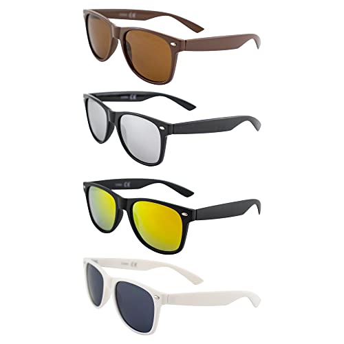 AlterImage Jive Sports Retro Sunglasses for Men or Women 4 Pair Brown Black & White Frames w/Brown Flash Mirror G-Tech Red & Smoke Lenses