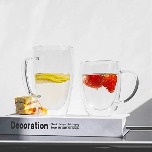 Double Walled Glass Coffee Mugs Glass Mug With Handles Double Wall Cappuccino Cups, 16oz Of Set 2 Coffee/tea Mugs, Clear Glasses Large With Handle - Thumbnail 3