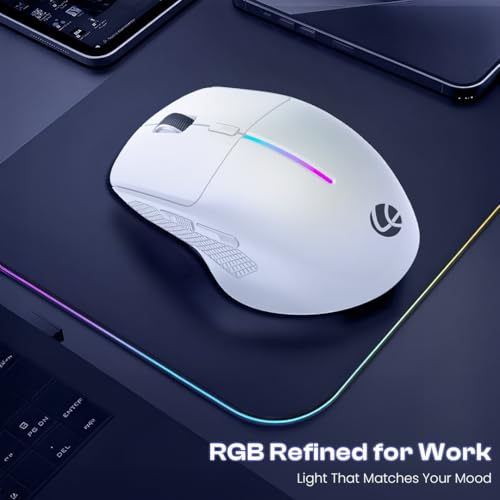 Image of LAPCARE Swift Click Bluetooth Mouse with 2.4 GHz & BT 5.4 Dual Wireless, 6 Buttons, Rechargeable 500mAh Battery, RGB Lights, Connect 3 Devices, Ergonomic Design for Laptop, Smartphone, Tablet (White)
