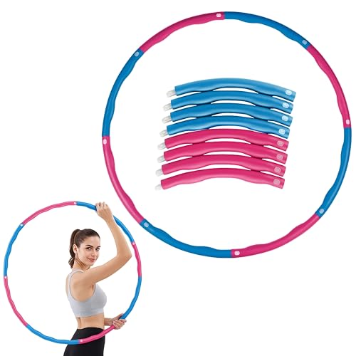 East Leaf フラフープ ダイエット 大人〜子供 直径96cm 8本組 組み立て式 サイズ調整可 有酸素運動 初心者向け 凹凸有 重い (ブルー・グレー)