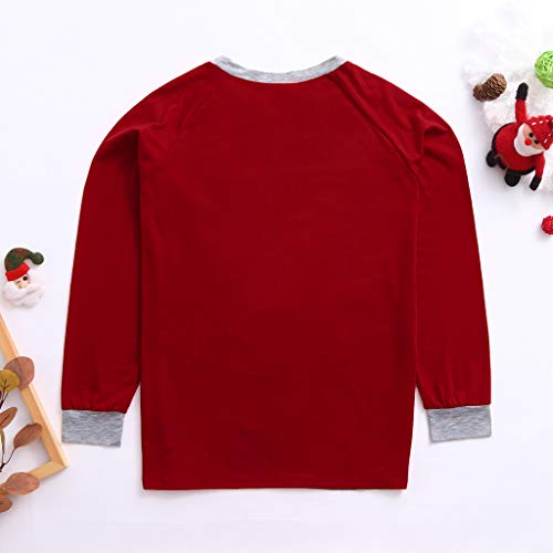 Shan-S Christmas Matching Family Pajamas PJ\'s, Xmas Deer Printed Long Sleeve T Shirt +Red Plaid Pants Sleepwear Loungewear Homewear 2 PCS Suit