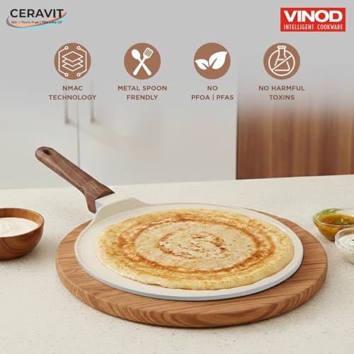 Image of Vinod Ceravit Ceramic Non Stick Dosa Tawa 27 cm | 100% Toxin Free | Tava for Dosa, Roti, Chapati & Uttapam | 5.2 mm Thick Bottom | PFAS & PFOA Free | Induction & Gas Compatible | Metal Spoon Friendly