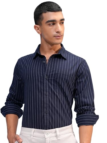 Highlander Men's Slim Fit Striped Cotton Shirt | Full Sleeves | E...