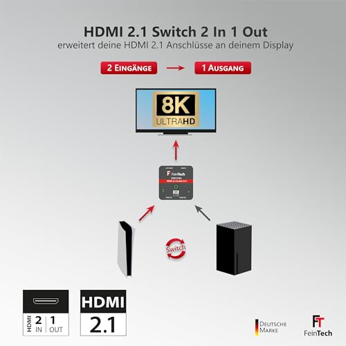 HDMI Switch FeinTech VSW12100 HDMI 2.1 2 in 1 Out 4K 120Hz 8K