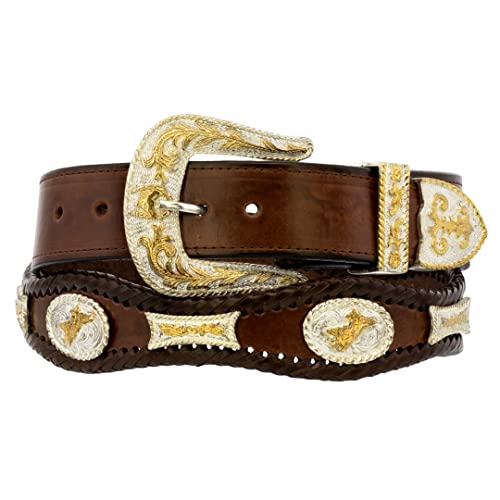 El Presidente Mens Brown Concho Western Dress Cowboy Belt Real Leather