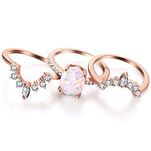 LAZLUVU Fashion Stackable Rings Engagement Rings 3Pcs Opal Rings Set for Women Pink Wedding Set2