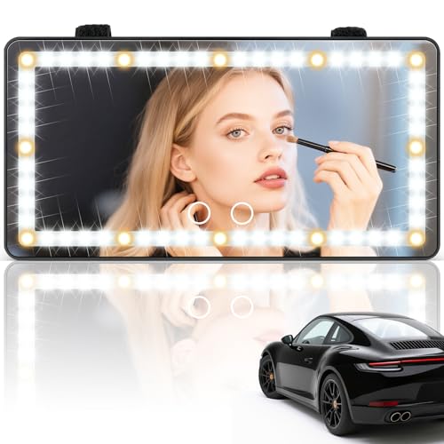 SINGARO Car Sun Visor Vanity Mirror - Rechargeable Makeup Mirror with 60 LEDs 3 Light Modes & Dimmable Touch Control for Cars Trucks SUVs Car Interior Accessories for Women (Black)