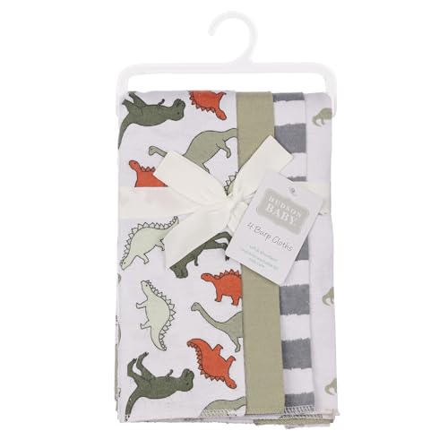 Image of Hudson Baby Cotton Flannel Burp Cloths 4-Pack, Multi Color Dino, One Size