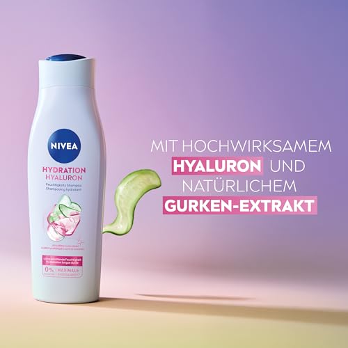 NIVEA Hydration Hyaluron Feuchtigkeits-Shampoo (250 ml), Haarpflege für trockenes Haar mit Hyaluron & Gurken-Extrakt, veganes* Shampoo für mehr Feuchtigkeit und Glanz