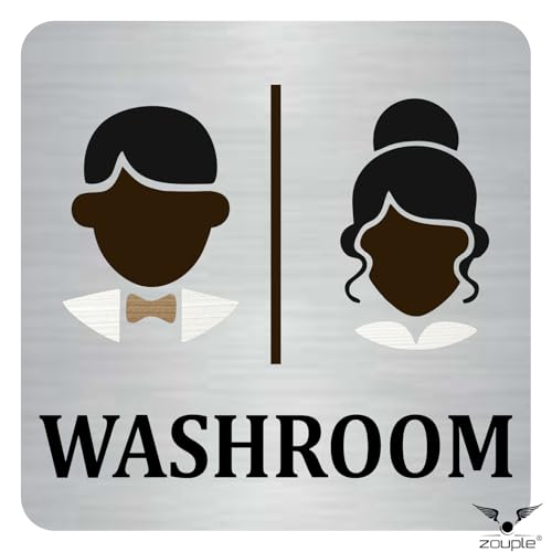 Image of MALE-FEMALE, HE-SHE, Washroom Sign, 6x6 Inch, Durable Steel, Self-Adhesive