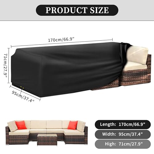 Funshot Garden Furniture Cover Waterproof, 170x95x71cm Garden Table Cover, Outdoor Patio Table and Chair Cover Rectangular Windproof, Anti-UV Heavy Duty 420D Oxford Fabric, Patio Set Cover, Black - Image 2