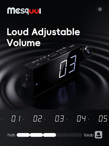 Projektionswecker für Schlafzimmer, Digitalwecker mit großer 7\ LED-Anzeige, Dimmer, 180° Projektor, USB-Ladegerät, 12/24 H, DST, Snooze, Batterie Backup, Schreibtisch Wand Deckenuhr für ältere Kinder