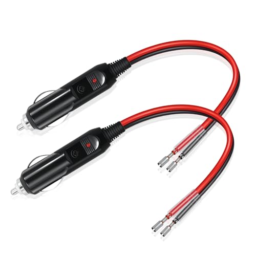 2pack 12v Cigarette Lighter Plug Power Adapter Cable with 16AWG Leads & LED Light,15A Automotive DC Power Extension Cord with Fuse for Car, Truck, RV, Air Pump, Inverter, Battery Charger