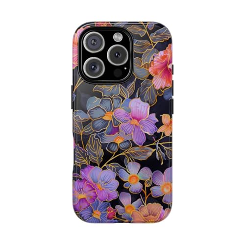 Coque iPhone 16 Pro rigide pour éviter les rayures avec style floral noir
