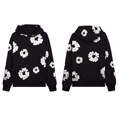 Sweatshirt Und Jogginghose Set 2 Teiliges, Herren Herbst Winter Jogginganzug Männer mit Blumen Trainingsanzug Tracksuit, Y2k Hip Hop Langarm Waffel Sweatshirts Und Hose, Unisex Outfit Sportanzug