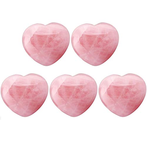 KYEYGWO Rose Quartz Puff Heart Healing Crystals Love Stone, Pocket Stones Palm Worry Stone for Reiki Meditation Balancing 0.8" (5 PCS) - Image 2