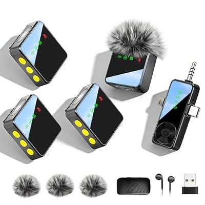 Gicorino Wireless Lavalier Microphone for iPhone, Android, Cameras - Mini Microphone with Noise Reduction, 328FT Transmission and 40H Battery Life, 4 Mic for Video Recording, TikTok and YouTube(Black)