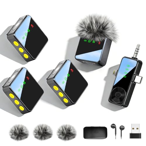 Gicorino Wireless Lavalier Microphone for iPhone, Android, Cameras - Mini Microphone with Noise Reduction, 328FT Transmission and 40H Battery Life, 4 Mic for Video Recording, TikTok and YouTube(Black)