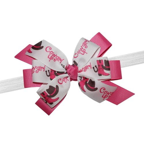 WD2U Baby Girls 5" Pink Cowgirl Up Rodeo Boots Grosgrain Hair Bow Stretch Headband2