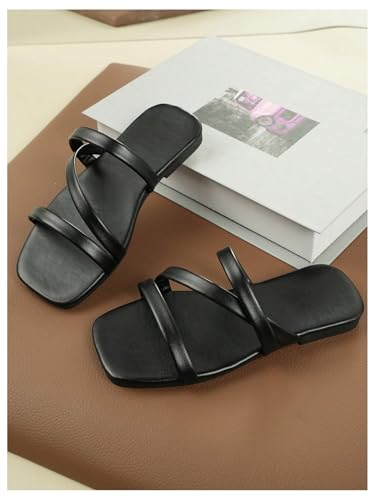 GORGLITTER Girl's Strappy Slide Flat Sandals Square Open Toe Dressy Dress Sandals2