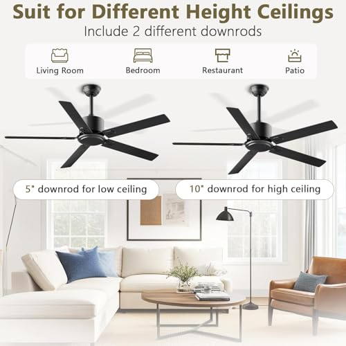 Image of Obabala Outdoor Ceiling Fan No Light, 42 Inch Black Modern Ceiling Fan Without Light, Dual Finish 5 Blades,6 Speed, Reversible Quiet DC Motor for Patios, Garage, Bedroom, Porch