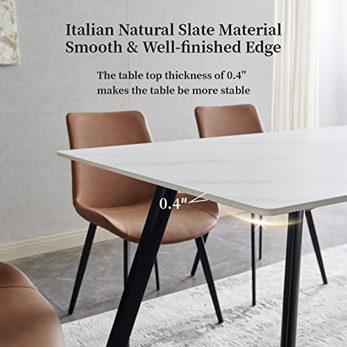 Hipihom Modern Dining Table Set For 4, 5 Pieces Rectangular Dining White Sintered Stone Table And Chairs Set 4 For Home, Kitchen, Living Room, Dining Room (Table+4 Brown Chairs) 5P-7374Jd15 #TOP2