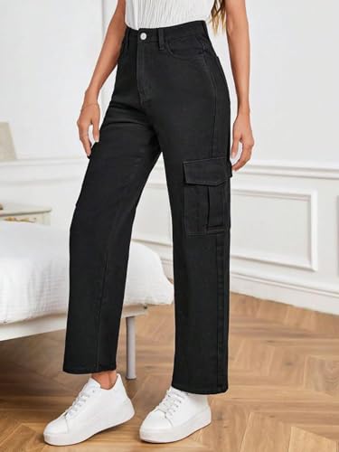 Image of KOTTY Women's Solid High Rise Relaxed Fit Cargo Jeans