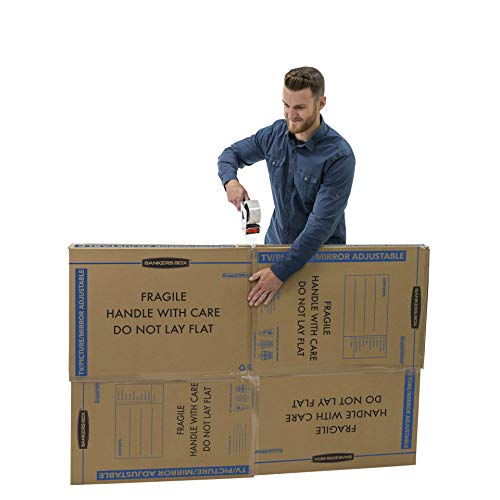 Image of Bankers Box SmoothMove Moving Boxes for Pictures and Mirrors Adjustable, 40 x 60 x 4 Inches, 3 Pack (7711401) | Protect TVs, mirrors, and framed art with rigid moving boxes sized for flat, fragile items.