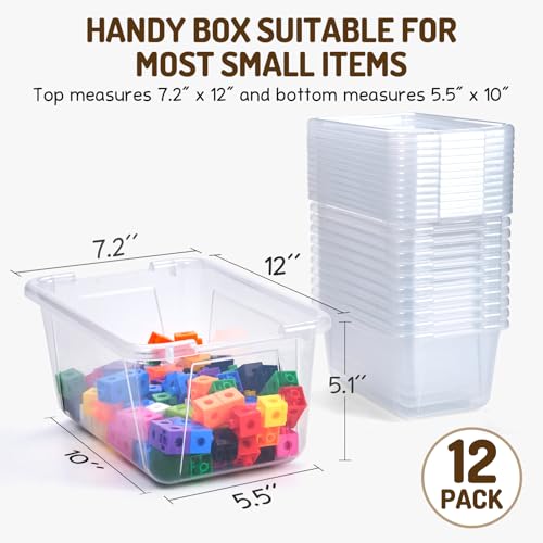 Image of GAMENOTE 6 Quart Storage Bins with Lids, Plastic Latching Box for Classroom & Kids Toy Storage,Stackable Shoe Box Size Containers for STEM Morning Tubs, Crafts & Building Blocks (12, Clear) | Stackable 6-quart bins with lids organize classroom supplies, crafts, toys and building blocks for Classroom & Kids Toy