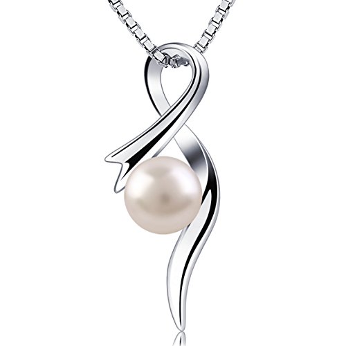 B.Catcher Femme Collier de perle en Argent 925 Pendentif simple de perle de culture Cadeau élégant Saint-Valentin