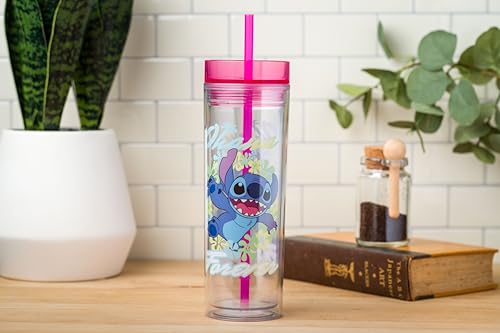Image of Silver Buffalo Disney Lilo and Stitch inchOhana Forever inch Tall Plastic Tumbler, 20 Ounces