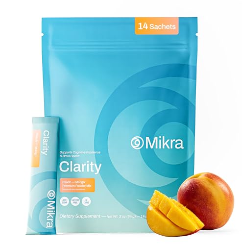 Mikra Clarity Nootropic Focus Drink Mix - Daily Cognitive & Calm Support Formula with Citicoline, Lionâ€™s Mane & L-Theanine - Calm Drink Mix & Focus Aid for Energy and Clarity - 14 Single-Serve Sachets