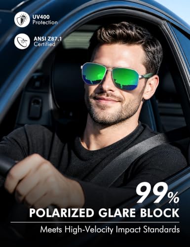 Image of LUENX Aviator Sunglasses for Men Square Polarized Polygon Lens - UV 400 Protection with Accessories