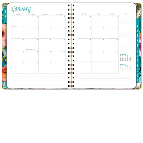 Hardcover 2023 Planner: (November 2022 Through December 2023) 8.5"X11" Daily Weekly Monthly Planner Yearly Agenda. Bookmark, Pocket Folder And Sticky Note Set (Teal Floral) #TOP4