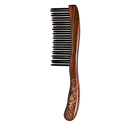 TAN MUJIANG Wooden Hair Comb Wide-tooth Inserted Teeth for Women Curly Hair with Handle CQCGB0302