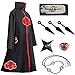 Amycute Costume Akatsuki Itachi Cape Cosplay Deguisement Akatsuki Uchiha Itachi Bandeau Bague Collier Ninja Accessoires Anime Carnaval Halloween Noël pour Adulte Enfant (XXS)