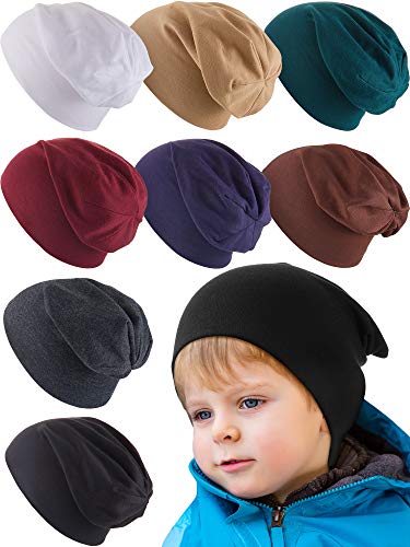 Geyoga 8 Pieces Winter Baby Boy Beanie Hats Skull Caps Multicolor Elastic Beanie Caps for Baby Toddlers Kids