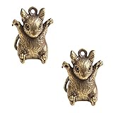[NUOBESTY] 2個真鍮製マウス型キーチェーンペンダント アンティーク調 ダイワイヤー用装飾 クラフト素材 荷物や鍵のアクセサリー