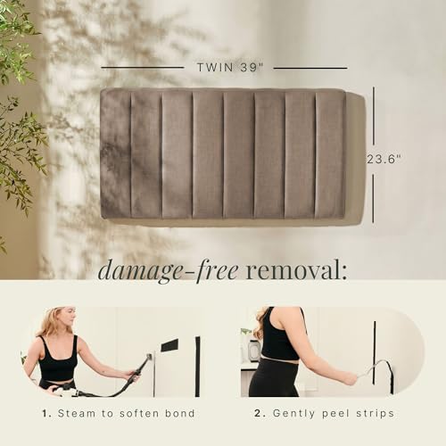 Image of Hearth & Harbor Wall Mounted Twin Headboard Only, Bed Headboard Twin Size | Easy Assemble, Floating Peel & Stick, Upholstered Channel Stitched, 3D Wall Panels, 5 Strips of 3M Tape Included, Mocha Brown