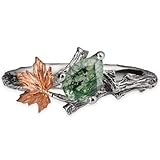 Luyona Natural Moss Agate Ring for Women 925 Sterling Silver Green Agate Promise Ring with Vine Leaf Engagement Wedding Jewelry Gifts A6-5.5